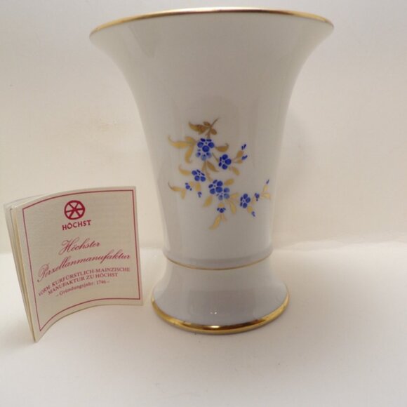 Hochst German vase white with gold trim 5 inches tall.  Numbered on bottom. - Picture 1 of 9